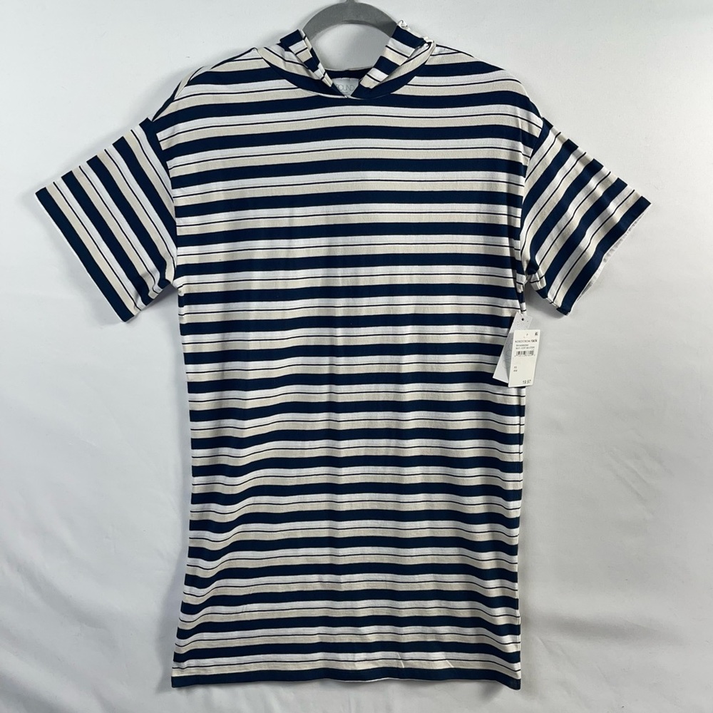 NWT Abound Women’s T Shirt Dress Hoodie Size XS Navy Ivory Mia Stripe